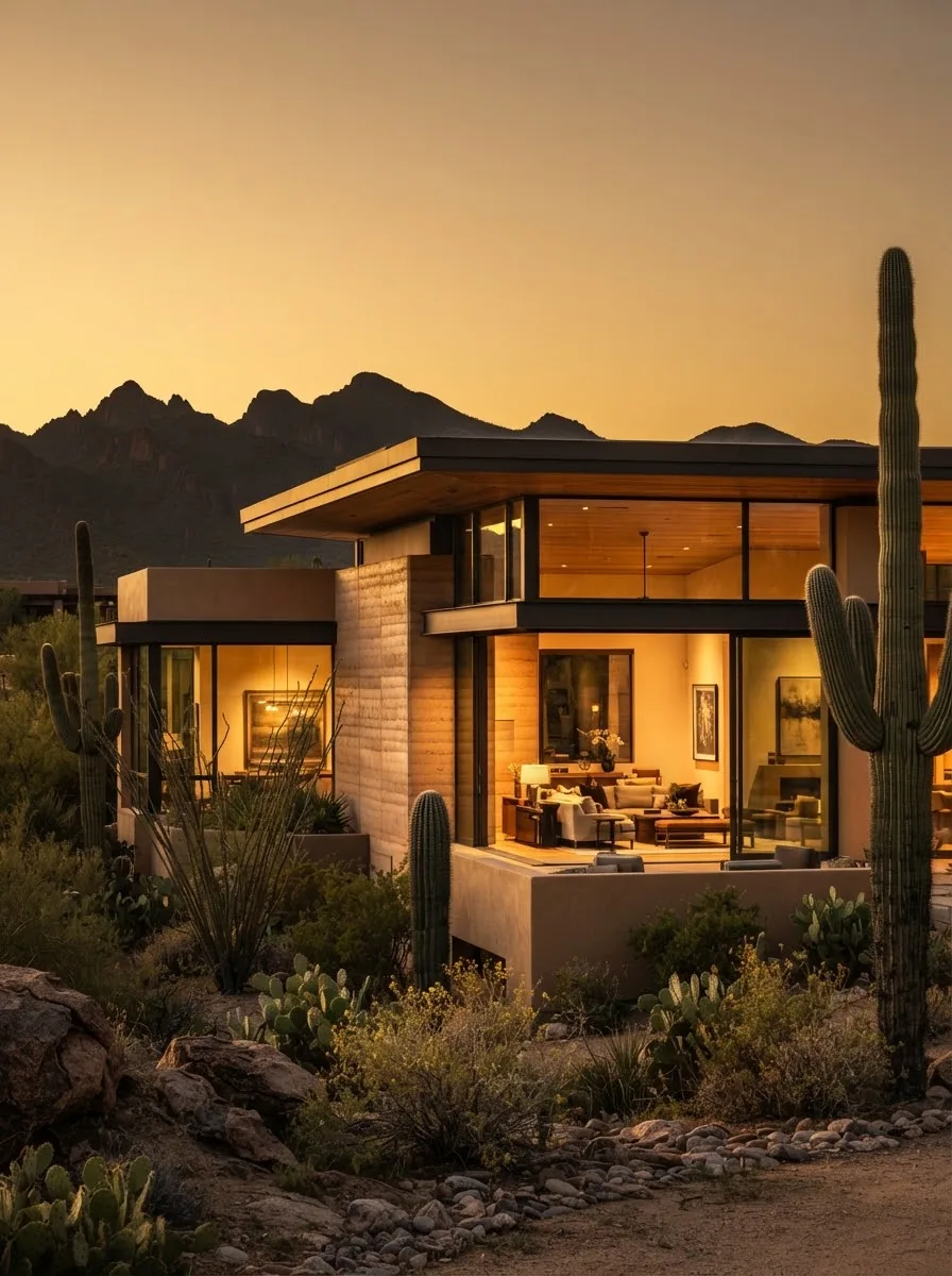 Arizona desert home at golden hour